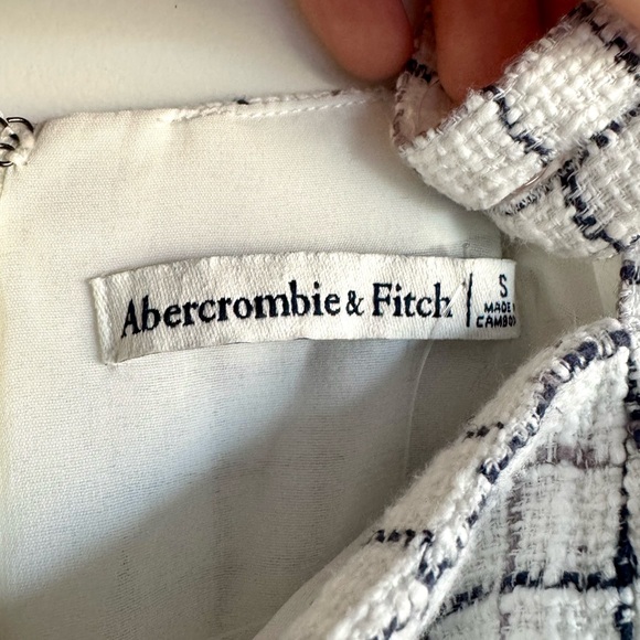 New Abercrombie & Fitch Tweed Grid Square Neck Mini Dress Slit White Black Small - Picture 5 of 7